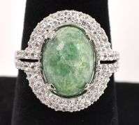Beautiful 6.50CTS Emerald & 1.50CTW White Topaz Ring in Sterling Silver