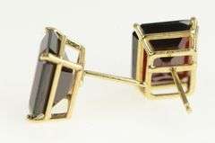 14K Yellow Gold Emerald Cut Garnet Solitaire Vintage Stud Earrings
