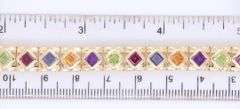 Powerful Yellow Gold Square Cut Peridot, Garnet, Iolite, Citrine and Amethyst Link Bracelet