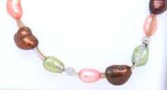 925 Sterling Silver Multi Color Pearl Necklace