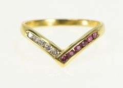18K Yellow Gold Chevron Ruby Diamond Vintage Band Ring