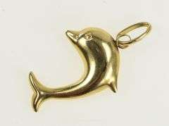 14K Yellow Gold Puffy Jumping Dolphin Ocean Motif Charm/Pendant