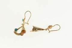 14K Yellow Gold Arts & Crafts Sim Emerald Dangle Scroll Earrings