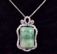 Gorgeous 10.75CTW Emerald & 0.55CTW White Sapphire Pendant Necklace in Sterling Silver