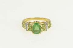 14K Yellow Gold Emerald Peridot Diamond Vintage Statement Ring
