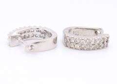 Stunning White Gold Two Row Diamond Huggie Earrings