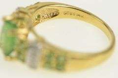 14K Yellow Gold Emerald Peridot Diamond Vintage Statement Ring