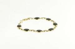 14K Yellow Gold Oval Black Onyx Vintage Statement Chain Bracelet