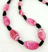 Early Pink & Black Art Glass Bead Necklace