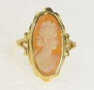 14K Yellow Gold Oval Carved Shell Cameo Ornate Statement Ring