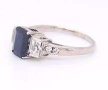 Handsome White Gold Blue and White Sapphire Three Stone Ring