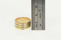 14K Yellow Gold Tri Tone Diamond Layered Statement Band Ring