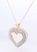 Sparkling Yellow Gold Double Halo Diamond Heart Shaped Pendant on Chain