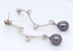 Set of 925 Sterlng SilveGrey Pearl Earrings and Pendant