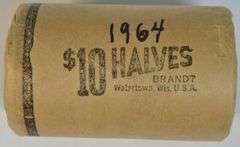 Original bank-wrapped Gem BU roll of 20 1964 Kennedy Half Dollars