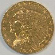 Fully struck and lustrous 1914-D US $2.50 Indian Gold Piece. Scarce
