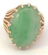 14K Yellow Gold Jadeite Retro Prong Band Unique Cocktail Ring