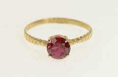 14K Yellow Gold Round Syn. Ruby Solitaire Vintage Statement Ring