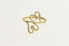 14K Yellow Gold Diamond Inset Retro Heart Love Wrap Bypass Ring