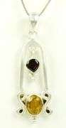 Large Sterling Garnet & Citrine Pendant & Chain