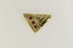 14K Yellow Gold Natural Ruby Chevron Ornate Triangle Slide Pendant