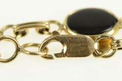 14K Yellow Gold Oval Black Onyx Vintage Statement Chain Bracelet