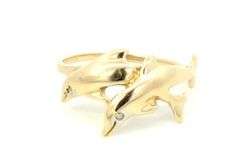 10K Yellow Gold Diamond Eyed Jumping Dolphin Animal Ring