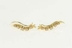 14K Yellow Gold Vintage Curvy CZ Wave Drop Dangle Ear Cuff Earrings