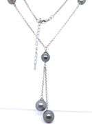 925 Sterling Silver Grey Parl Lariat Necklace with Pearl Dangle Earrings