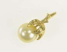 14K Yellow Gold Vintage Classic Pearl Leaf Accent Pendant