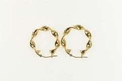 14K Yellow Gold 27.4mm Retro Twist Corkscrew Hoop Earrings