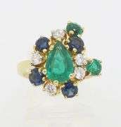 Emerald, Sapphire, and Diamond Cocktail ring in 18k Yellow Gold