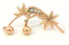 14K Yellow Gold Diamond Shooting Star Comet Tassel Charm Pin/Brooch