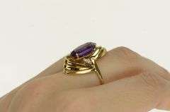 14K Yellow Gold Oval Amethyst Diamond Vintage Statement Ring