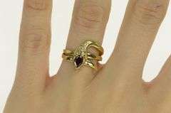 14K Yellow Gold Pear Ruby Pave Diamond Snake Serpent Ring