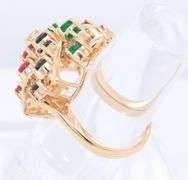Gorgeous Yellow Gold 2.30ctw Ruby, Sapphire, Emerald and Diamod Pinwheel Ring