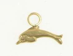14K Yellow Gold Dolphin Jumping Vintage Ocean Animal Charm/Pendant