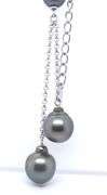 925 Sterling Silver Grey Parl Lariat Necklace with Pearl Dangle Earrings