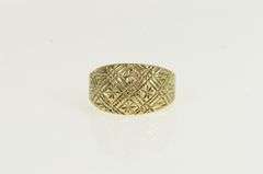 14K Yellow Gold Diamond Cut Criss Cross Pattern Domed Ring