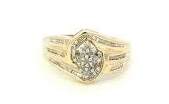 10K Yellow Gold Vintage Diamond Cluster Bypass Statement Ring