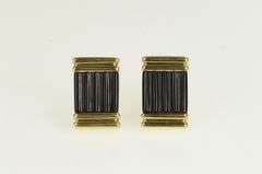 14K Yellow Gold Black Onyx Carved Squared French Clip Earrings