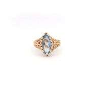 10K Yellow Gold 1960's Retro Blue Topaz Marquise Filigree Ring