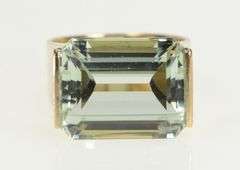 14K Yellow Gold Emerald Cut Aquamarine Vintage Statement Ring