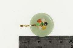 14K Yellow Gold Jadeite Bi Pear Flower Cluster Vintage Pendant