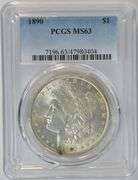 Much better Choice BU 1890-P Morgan Silver Dollar. PCGS MS63