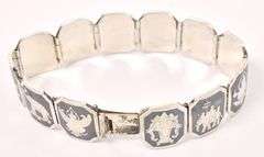 Vintage Siam Niello Mekkala Panel Link Bracelet In Sterling Silver