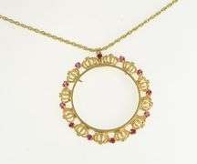 14K Yellow Gold Ruby 1 Oz Gold Eagle $50 Coin Holder Chain Necklace