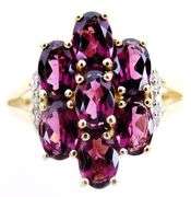 10K Vivid Grape Garnets & Diamonds Ring, 6.5