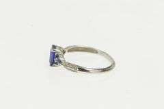 10K White Gold Emerald Cut Syn. Sapphire Diamond Vintage Ring