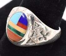 Multi-Gem Inlay Ring In Sterling Silver
